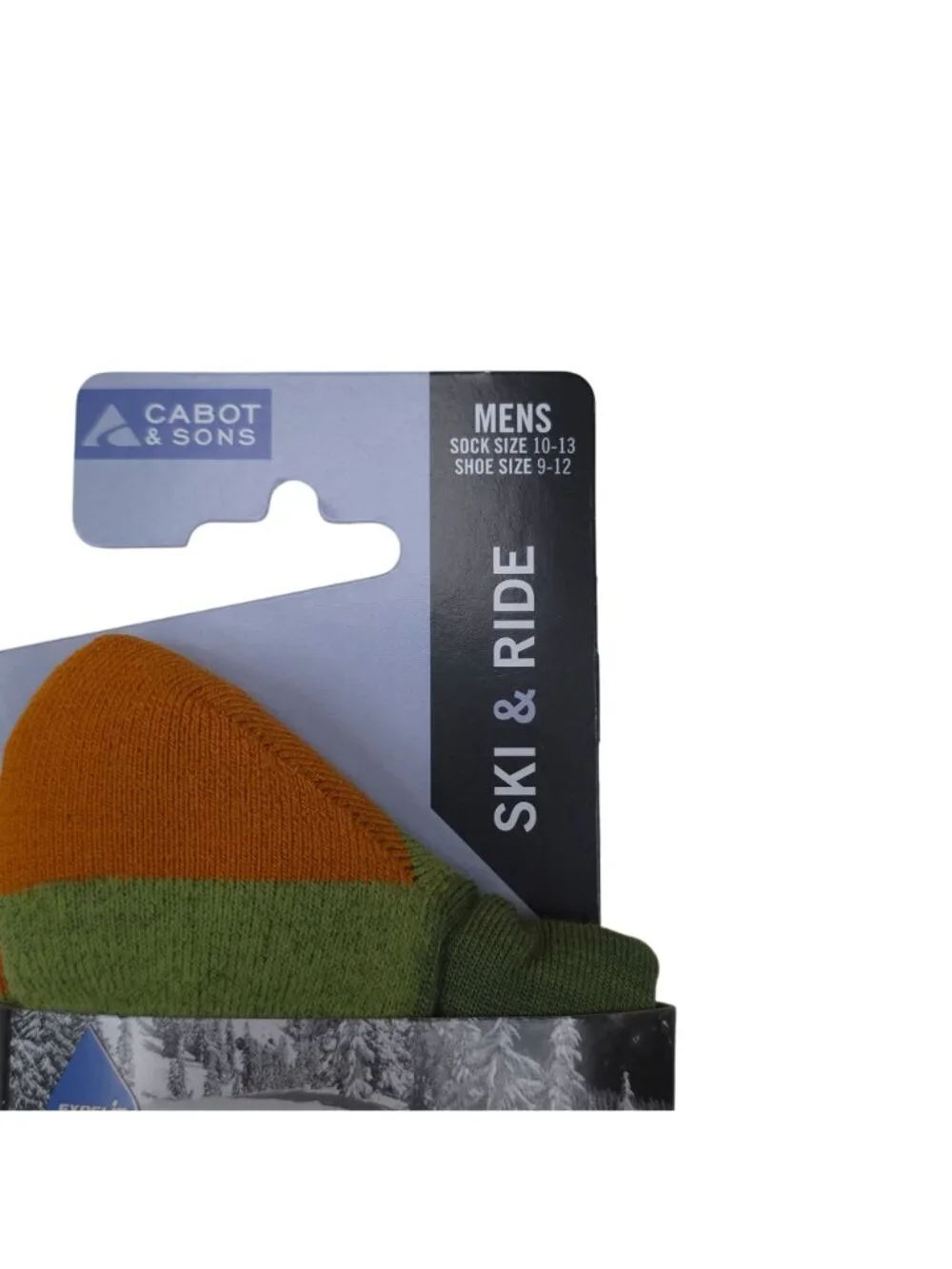 Cabot & Sons Mens Merino Wool Ski & Ride Socks Green/Orange Size 10-13 Shoe 9-12